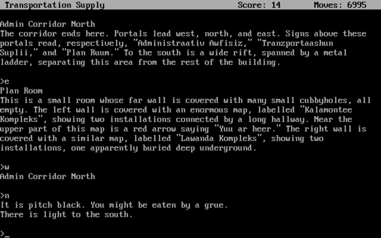 Gameplay screen of Planetfall (1/4) Gameplay screen of Planetfall (1/4)