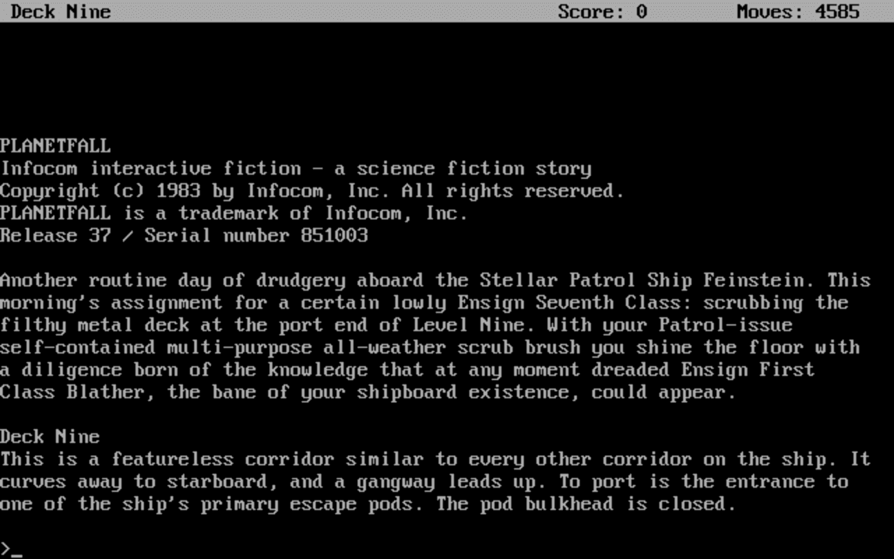 Gameplay screen of Planetfall (3/4) Gameplay screen of Planetfall (3/4)