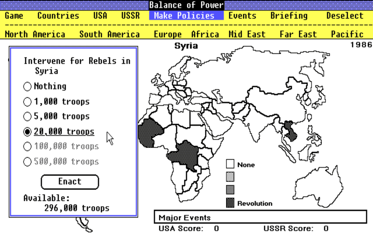 Gameplay screen of Balance of Power (7/8) Gameplay screen of Balance of Power (7/8)