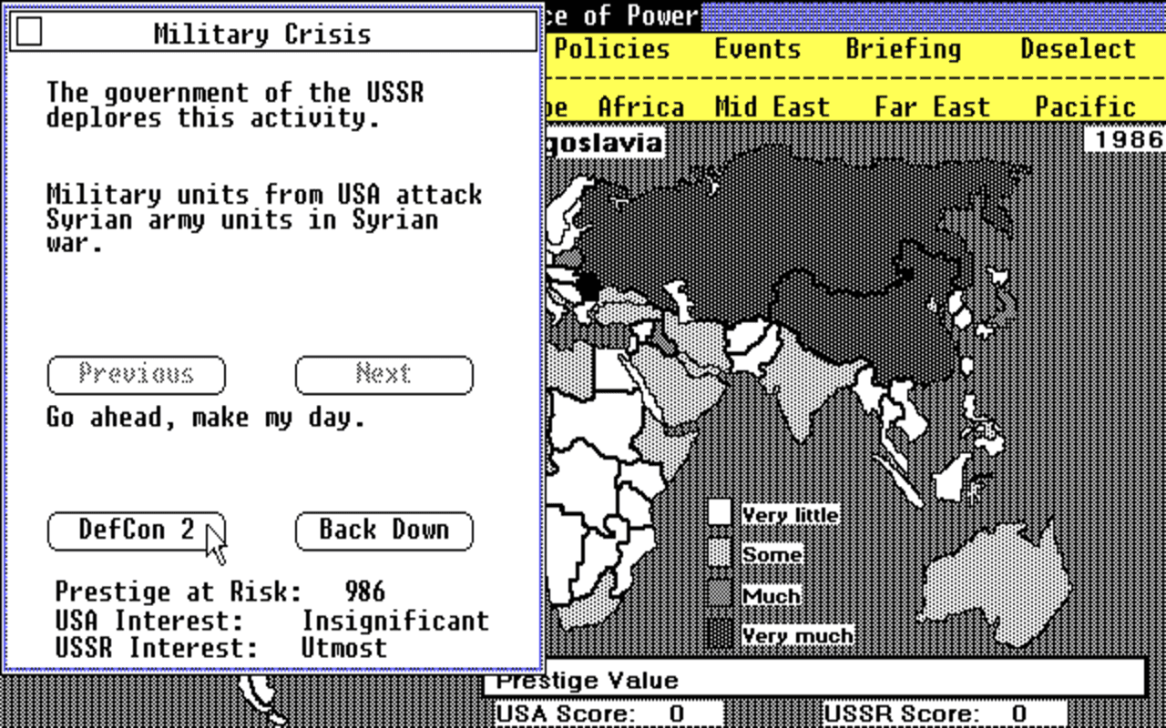 Gameplay screen of Balance of Power (8/8) Gameplay screen of Balance of Power (8/8)