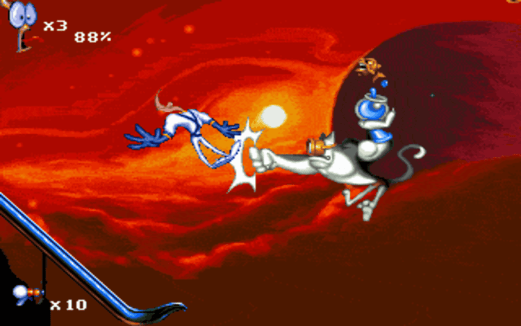 Gameplay screen of Earthworm Jim 1 & 2: The Whole Can 'O Worms (1/8) Gameplay screen of Earthworm Jim 1 & 2: The Whole Can 'O Worms (1/8)