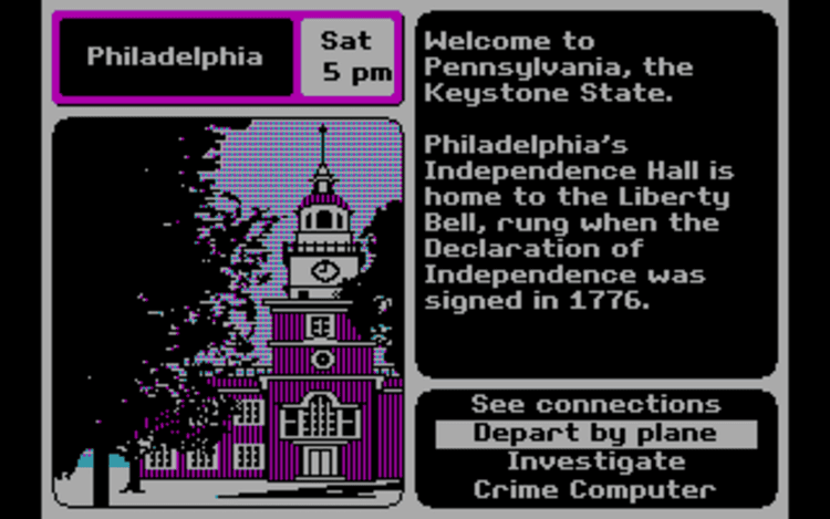 Gameplay screen of Where in the U.S.A. Is Carmen Sandiego? (3/4) Gameplay screen of Where in the U.S.A. Is Carmen Sandiego? (3/4)