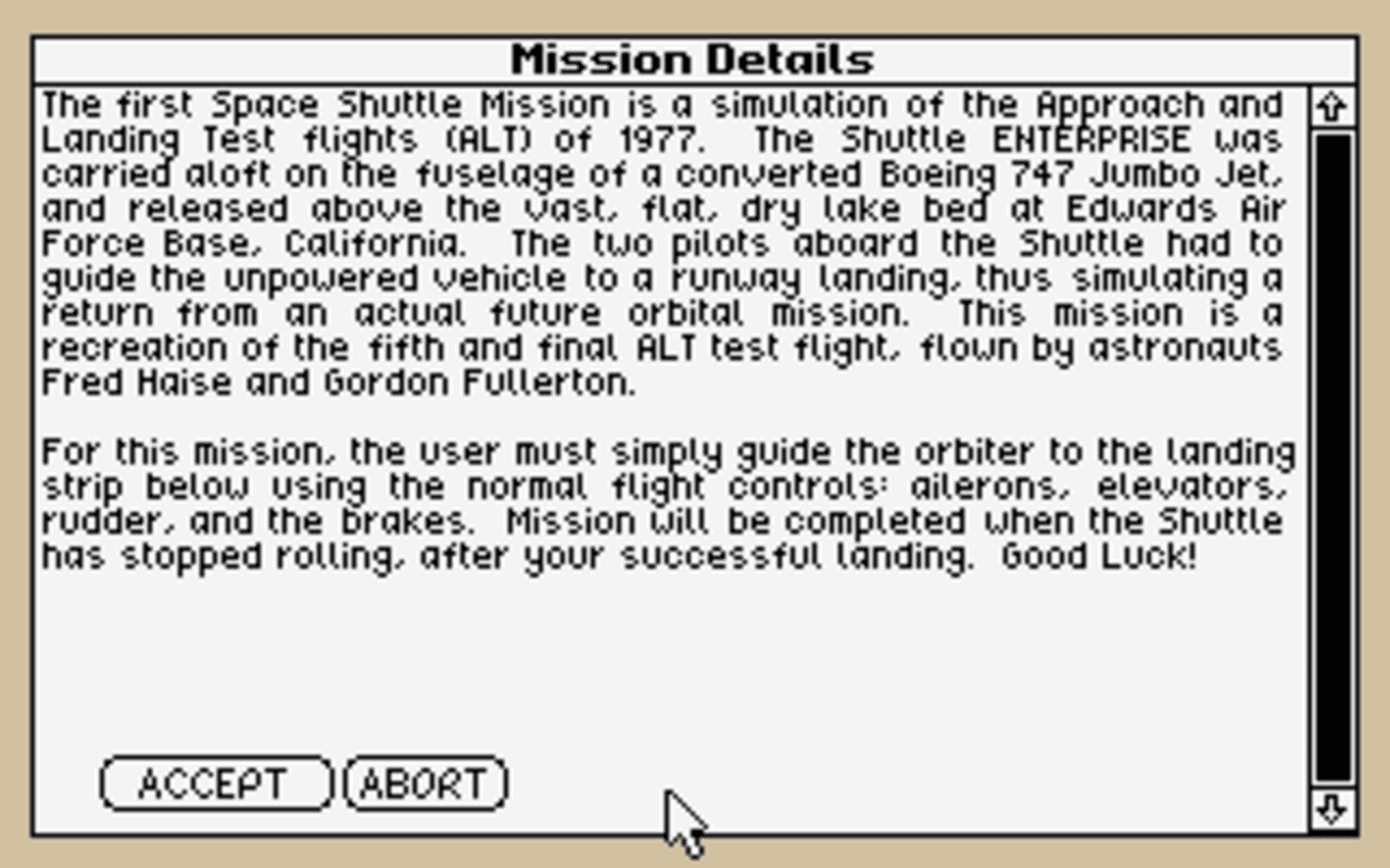 Gameplay screen of Shuttle: The Space Flight Simulator (4/8) Gameplay screen of Shuttle: The Space Flight Simulator (4/8)