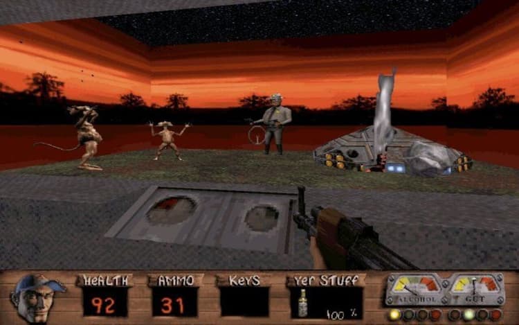 Gameplay screen of Redneck Rampage: Suckin' Grits on Route 66 (6/8) Gameplay screen of Redneck Rampage: Suckin' Grits on Route 66 (6/8)