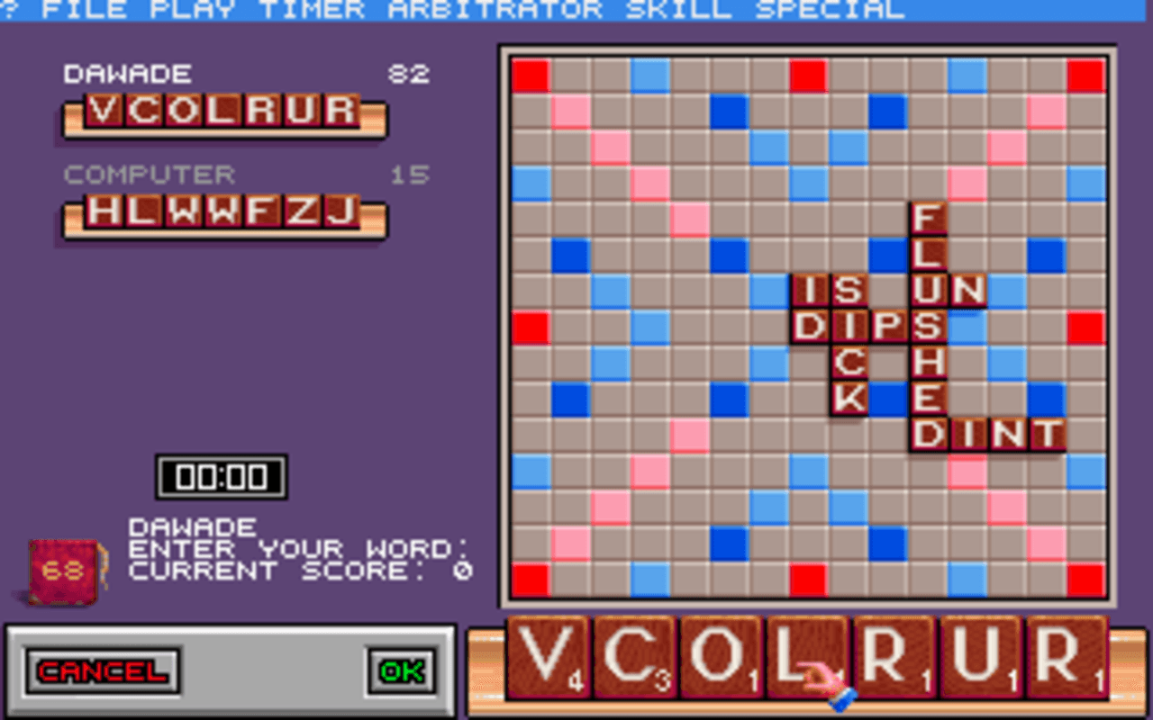 Gameplay screen of Scrabble: The Deluxe Computer Edition (3/4) Gameplay screen of Scrabble: The Deluxe Computer Edition (3/4)