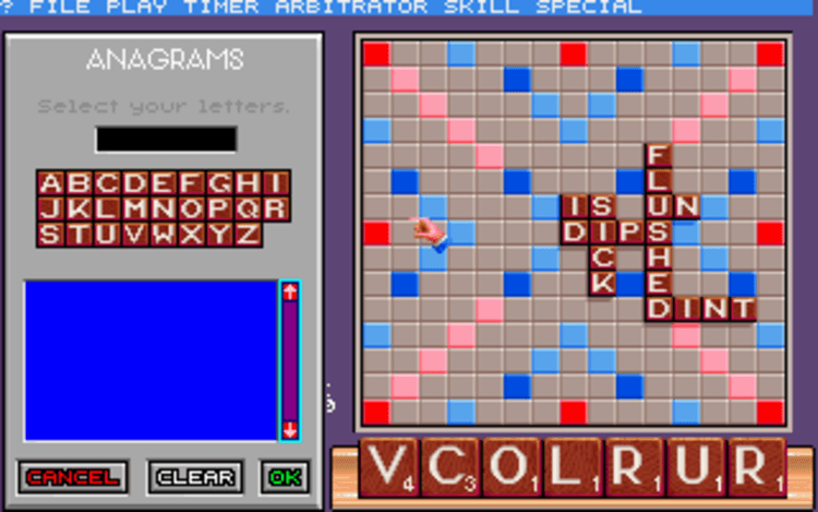 Gameplay screen of Scrabble: The Deluxe Computer Edition (4/4) Gameplay screen of Scrabble: The Deluxe Computer Edition (4/4)