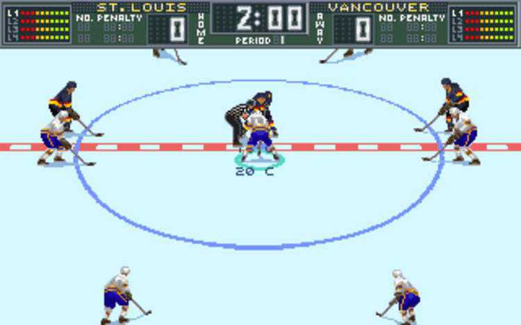 Gameplay screen of Brett Hull Hockey 95 (3/8) Gameplay screen of Brett Hull Hockey 95 (3/8)