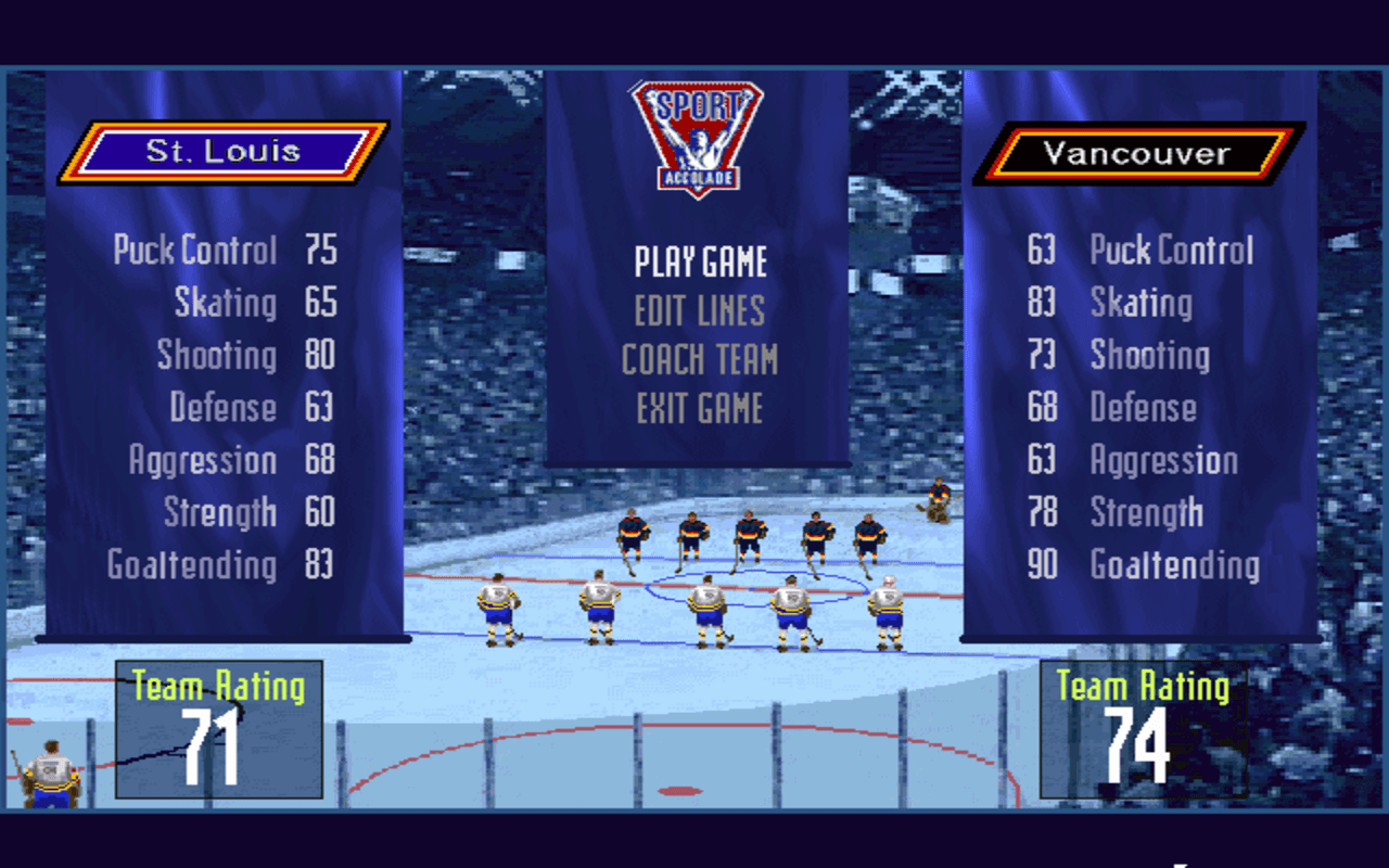 Gameplay screen of Brett Hull Hockey 95 (1/8) Gameplay screen of Brett Hull Hockey 95 (1/8)