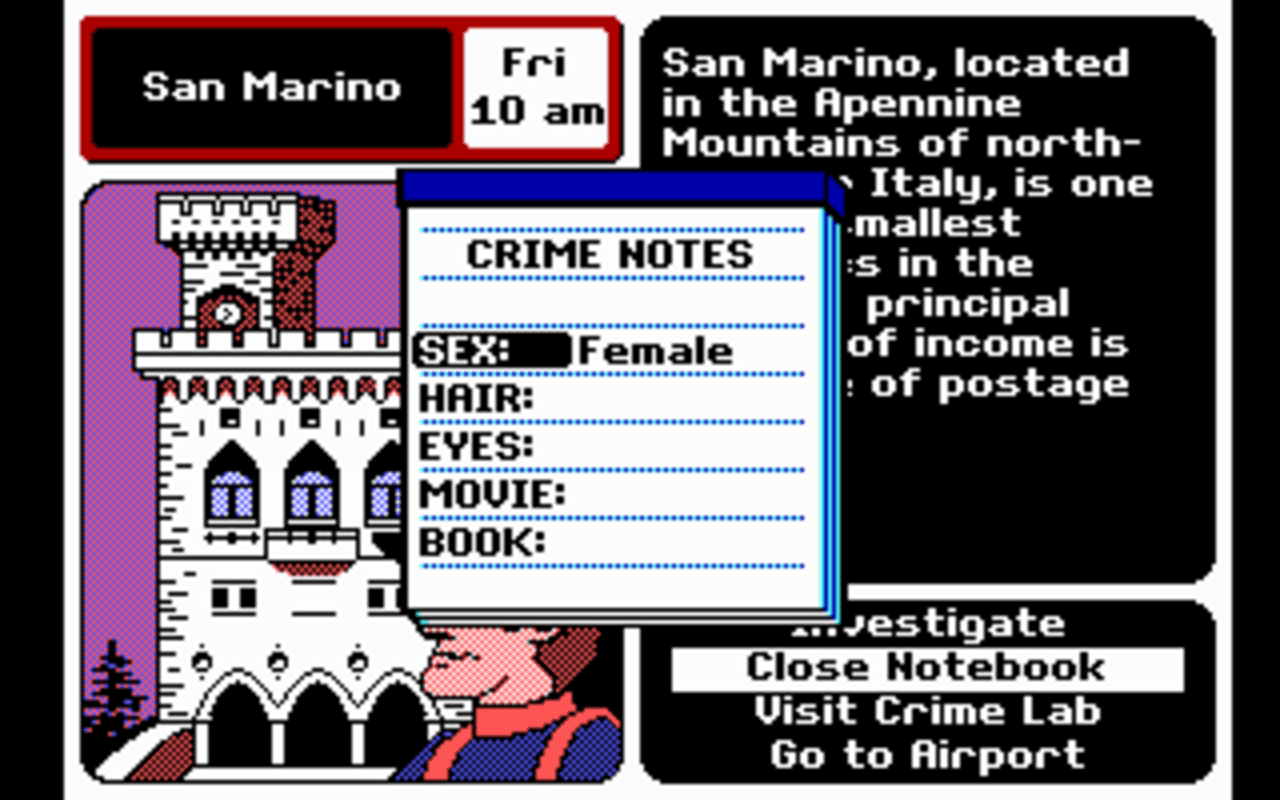 Gameplay screen of Where in Europe is Carmen Sandiego? (7/8) Gameplay screen of Where in Europe is Carmen Sandiego? (7/8)