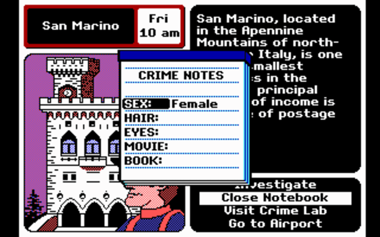 Gameplay screen of Where in Europe is Carmen Sandiego? (7/8) Gameplay screen of Where in Europe is Carmen Sandiego? (7/8)