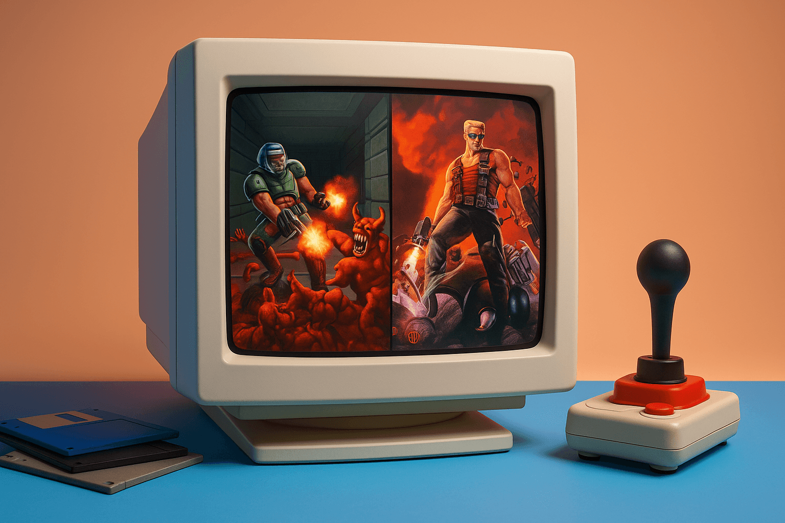 Monitor CRT mostrando Doom y Duke Nukem 3D Monitor CRT mostrando Doom y Duke Nukem 3D