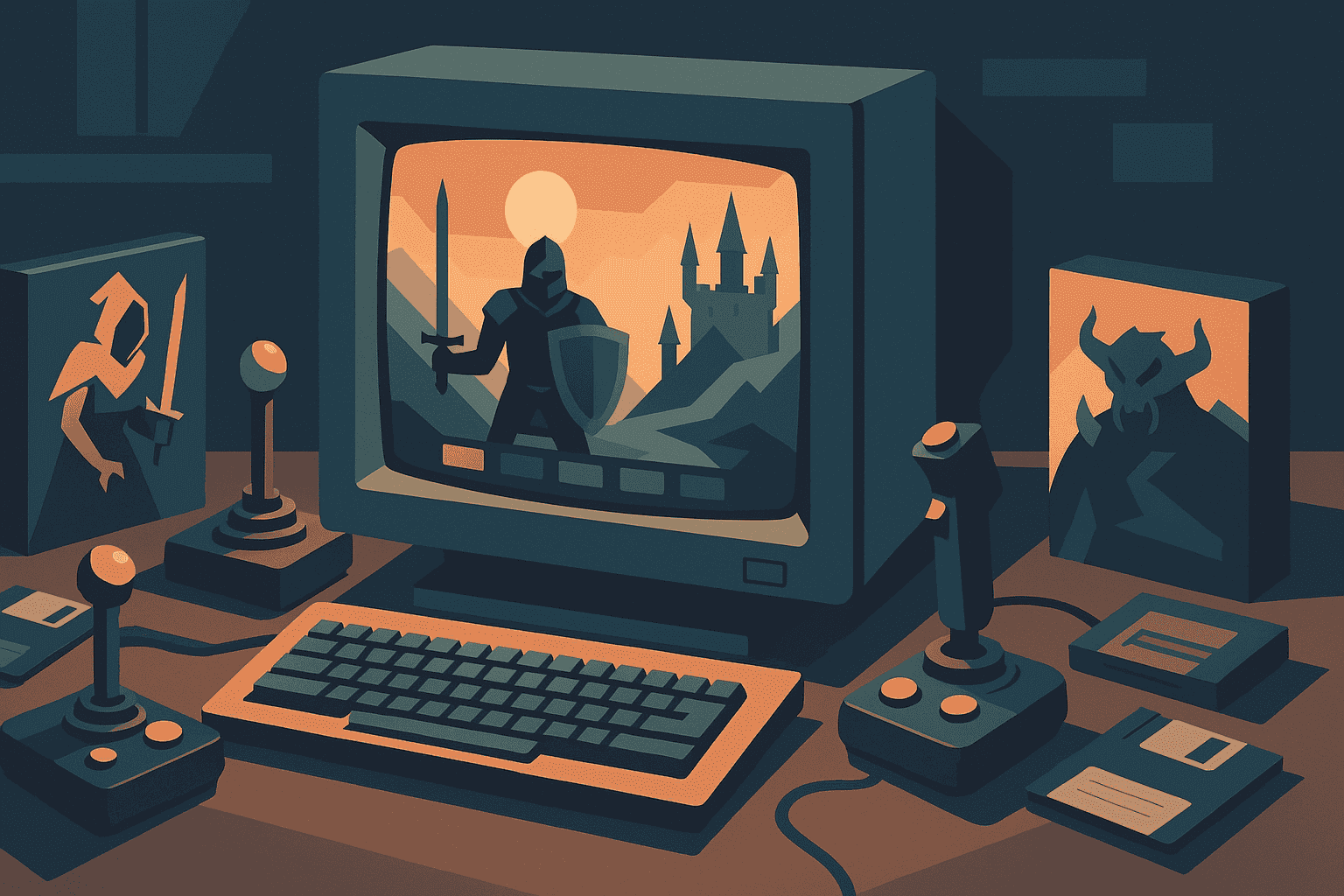 Classic CRT monitor with gaming setup. Classic CRT monitor with gaming setup.