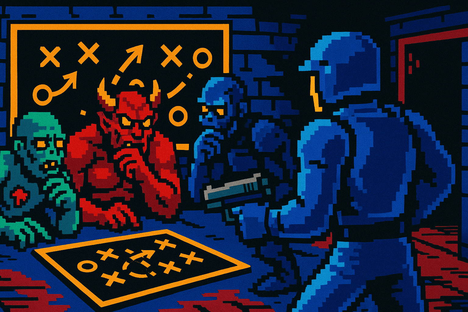 Pixelated enemies in a DOS game appearing intelligent Pixelated enemies in a DOS game appearing intelligent